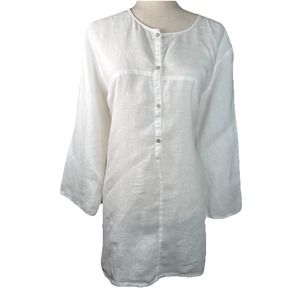 Eileen Fisher 100% Irish Linen Tunic Women's Large White Beach Coastal Vacation‎